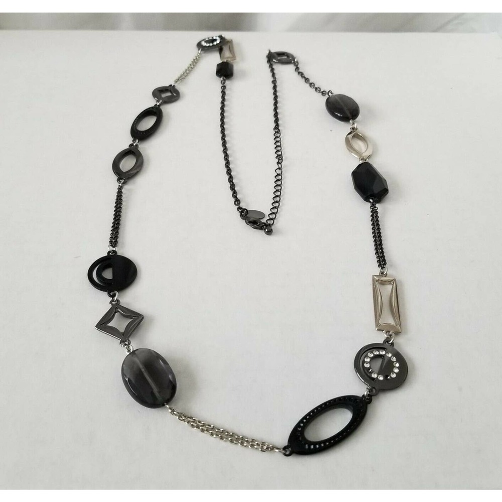 Lia Sophia Black Silver Tone Rhinestones Necklace